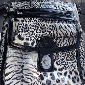 White cheetah tiger leather Crossbody